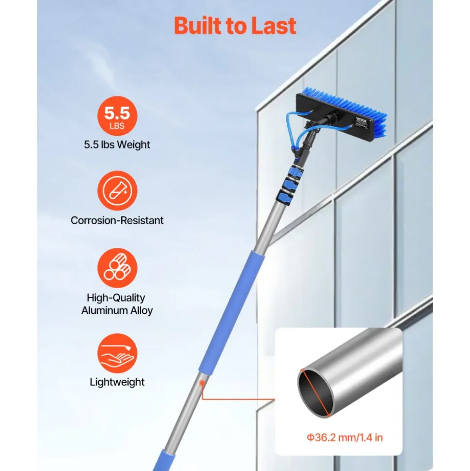 VEVOR Water Fed Pole Kit, 36FT Solar Panel Cleaning Pole with Extendable Handle, 180° Rotatable Brush Head & 65.6FT Hose, Household & Outdoor Window Cleaner Tool for Caravan Solar Panel Deck