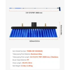 VEVOR Water Fed Pole Kit, 36FT Solar Panel Cleaning Pole with Extendable Handle, 180° Rotatable Brush Head & 65.6FT Hose, Household & Outdoor Window Cleaner Tool for Caravan Solar Panel Deck