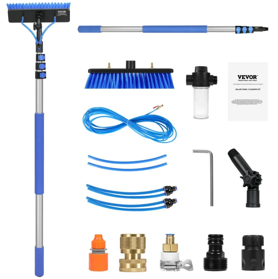 VEVOR Water Fed Pole Kit, 36FT Solar Panel Cleaning Pole with Extendable Handle, 180° Rotatable Brush Head & 65.6FT Hose, Household & Outdoor Window Cleaner Tool for Caravan Solar Panel Deck