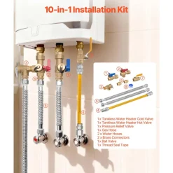 VEVOR Water Heater Kit, 3/4 Inch Cold & Hot Water Plumbing Repair Kit with 600 WOG Isolation Valves, Pressure Relief Valve, Ball Valve, Gas Hose, Compatible with Most Tankless Waters Heater Brands