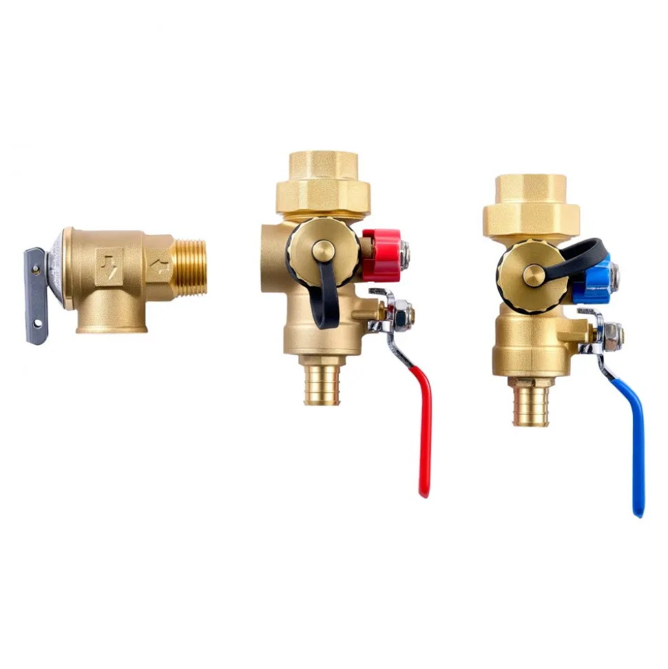 VEVOR Water Heater Kit, 3/4 Inch Tankless Water Heater Service Valve Kit with 2PCS 3/4″ NPT to 3/4″ PEX-B Isolation Valves, Pressure Relief Valve, Lead-Free Brass, Fits Most Tankless Waters Heaters