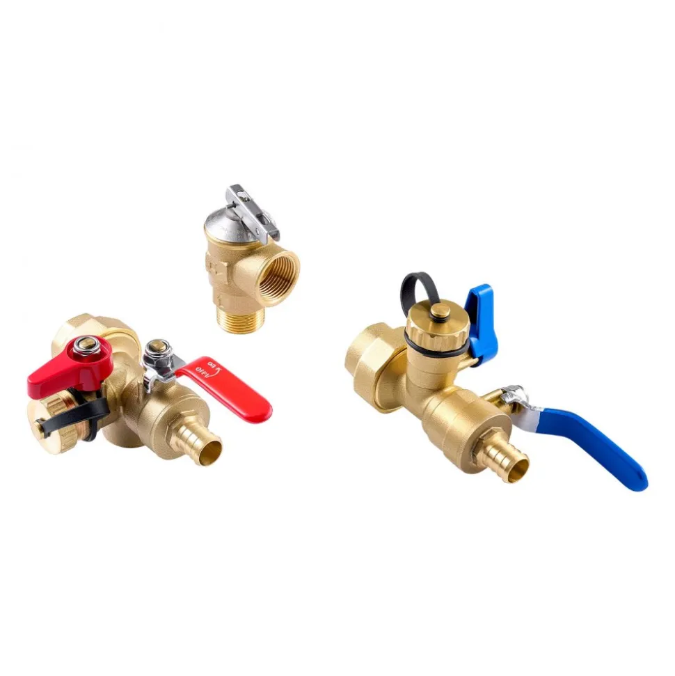 VEVOR Water Heater Kit, 3/4 Inch Tankless Water Heater Service Valve Kit with 2PCS 3/4″ NPT to 3/4″ PEX-B Isolation Valves, Pressure Relief Valve, Lead-Free Brass, Fits Most Tankless Waters Heaters