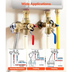 VEVOR Water Heater Kit, 3/4 Inch Tankless Water Heater Service Valve Kit with 2PCS 3/4″ NPT to 3/4″ PEX-B Isolation Valves, Pressure Relief Valve, Lead-Free Brass, Fits Most Tankless Waters Heaters