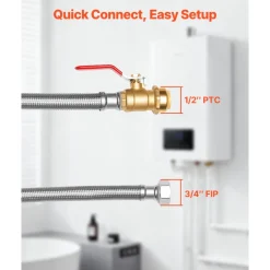 VEVOR Water Heater Kit, Push-Fit Valve Flexible Water Heater Connector with 3/4" FIP x 1/2" PTC Ball Valve, Stainless Steel Braided Waters Heaters Supply Line for Bathroom, Kitchen, Laundry Room