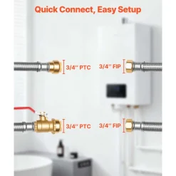 VEVOR Water Heater Kit, Push-Fit Valve Flexible Water Heater Connector with 3/4" FIP x 3/4" PTC Ball Valve, Stainless Steel Braided Waters Heaters Supply Line for Bathroom, Kitchen, Laundry Room