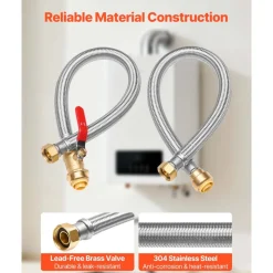 VEVOR Water Heater Kit, Push-Fit Valve Flexible Water Heater Connector with 3/4" FIP x 3/4" PTC Ball Valve, Stainless Steel Braided Waters Heaters Supply Line for Bathroom, Kitchen, Laundry Room