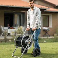VEVOR Water Hose Reel Cart, 200/300 ft High-Pressure Garden Hose Cart, Hoses Reel Carts with Two Wheels, Handle & Heavy-Duty Mesh Storage Basket, Portable Hoses Reels for Garden Watering, Car Washing