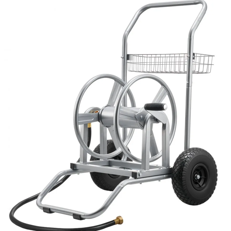 VEVOR Water Hose Reel Cart, 200/300ft High-Pressure Garden Hose Cart, Hoses Reel Carts with Two Wheels, Handle & Heavy-Duty Mesh Storage Basket, Dual-Purpose Portable Hoses Reels for Garden, Car, Pet
