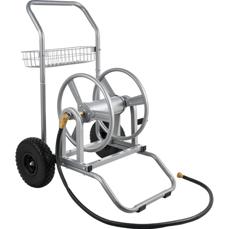 VEVOR Water Hose Reel Cart, 200/300ft High-Pressure Garden Hose Cart, Hoses Reel Carts with Two Wheels, Handle & Heavy-Duty Mesh Storage Basket, Dual-Purpose Portable Hoses Reels for Garden, Car, Pet