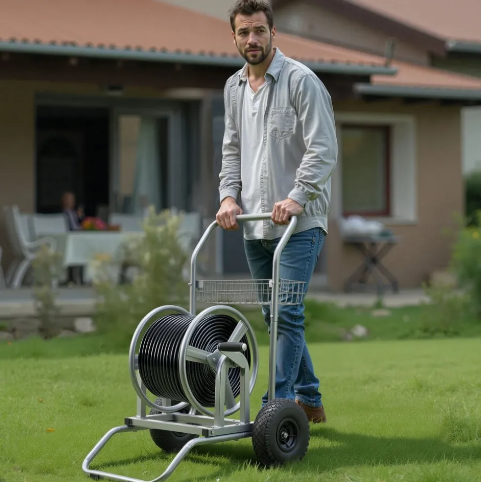 VEVOR Water Hose Reel Cart, 200/300ft High-Pressure Garden Hose Cart, Hoses Reel Carts with Two Wheels, Handle & Heavy-Duty Mesh Storage Basket, Dual-Purpose Portable Hoses Reels for Garden, Car, Pet