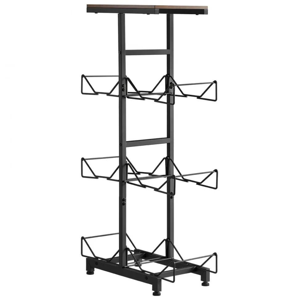 VEVOR Water Jug Holder, 4 Tiers Double Rows 3 and 5 Gallon Water Bottle Holder for 6 Bottles, Heavy Duty Jug Rack Organizer with Handles, Foldable for Kitchen, Office, Living Room, Black and Brown