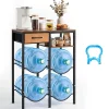 VEVOR Water Jug Holder, 4 Tiers Double Rows 3 and 5 Gallon Water Bottle Holder for 4 Bottles, Heavy Duty Jug Rack Organizer with Storage Shelf and Drawer, for Kitchen, Living Room, Black and Brown
