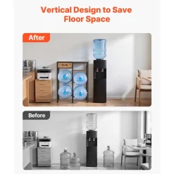 VEVOR Water Jug Holder, 4 Tiers Double Rows 3 and 5 Gallon Water Bottle Holder for 4 Bottles, Heavy Duty Jug Rack Organizer with Storage Shelf and Drawer, for Kitchen, Living Room, Black and Brown