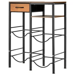 VEVOR Water Jug Holder, 4 Tiers Double Rows 3 and 5 Gallon Water Bottle Holder for 4 Bottles, Heavy Duty Jug Rack Organizer with Storage Shelf and Drawer, for Kitchen, Living Room, Black and Brown