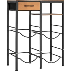 VEVOR Water Jug Holder, 4 Tiers Double Rows 3 and 5 Gallon Water Bottle Holder for 4 Bottles, Heavy Duty Jug Rack Organizer with Storage Shelf and Drawer, for Kitchen, Living Room, Black and Brown