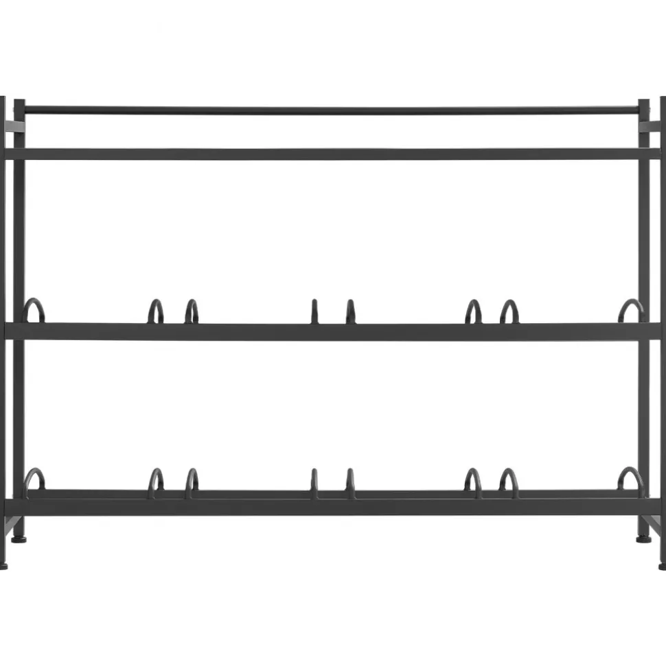 VEVOR Water Jug Holder, 3 Tiers 4 Rows 3 and 5 Gallon Water Bottle Holder for 8 Bottles, Heavy Duty Jug Rack Organizer with Storage Shelf, Angled Design, for Kitchen, Office, Living Room, Black