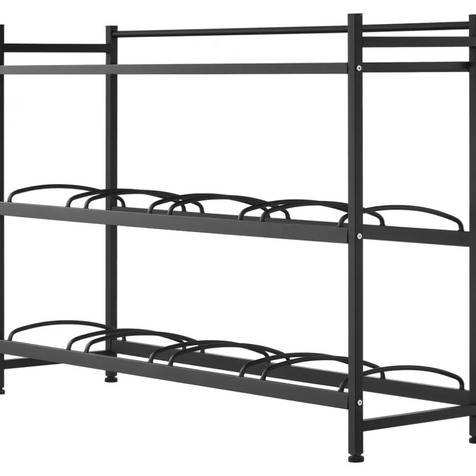 VEVOR Water Jug Holder, 3 Tiers 4 Rows 3 and 5 Gallon Water Bottle Holder for 8 Bottles, Heavy Duty Jug Rack Organizer with Storage Shelf, Angled Design, for Kitchen, Office, Living Room, Black