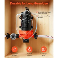 VEVOR Water Pressure Pump, 110V AC 4 GPM, 3-Chamber On Demand Electric Diaphragm Water Transfer Pump, 45 PSI Max Pressure, Automatic Pressure Switch, for Home Kitchen Garden Irrigation Car Washing