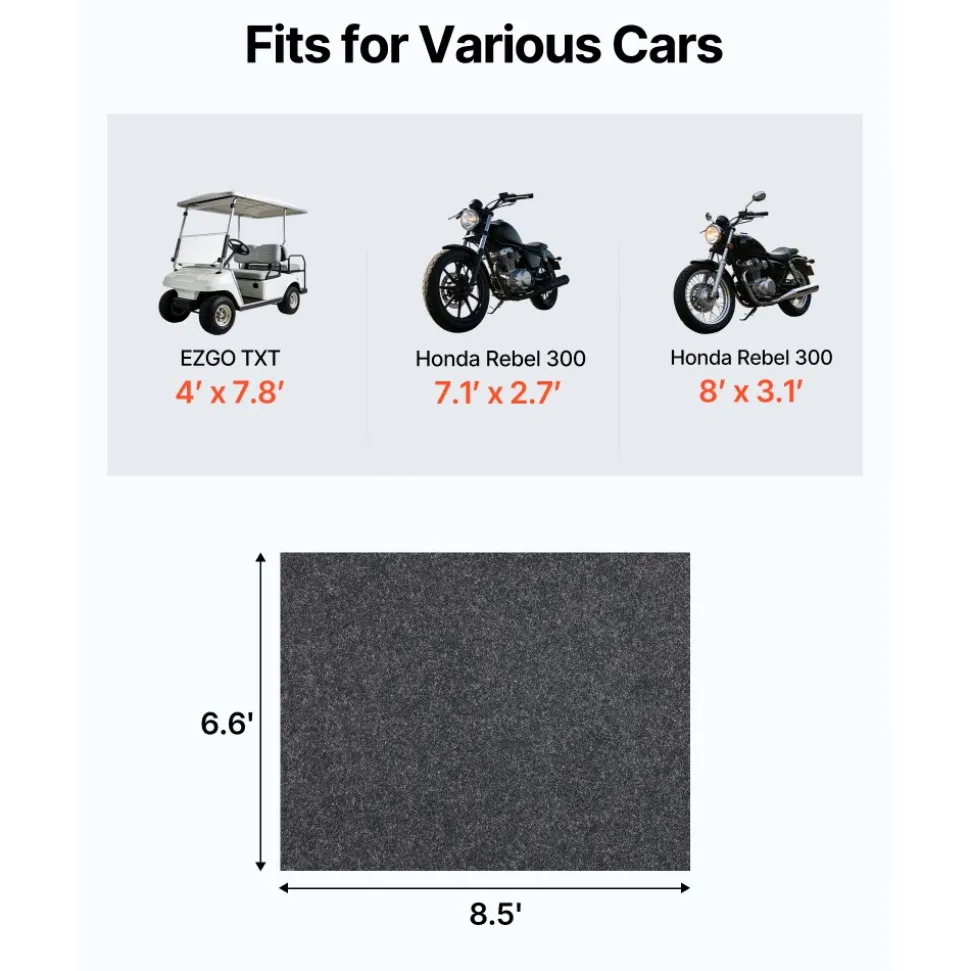 VEVOR Waterproof Garage Floor Mat for Under Car, Non-slip 6.6'x8.5' Compact Size Heavy Duty Containment Mat, Protects Garage Floor from Water, Mud and Oil, For Garages,Greenhouses,Entrance