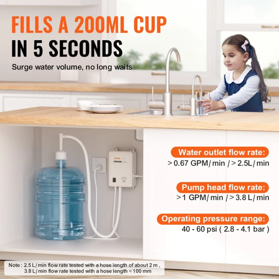 VEVOR Water Pump System for 5 Gallon Bottles, Automatic Electric Dispenser, Single Inlet, Suitable for Coffee/Tea Appliances, Fridges, Ice Machines