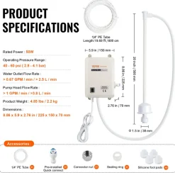 VEVOR Water Pump System for 5 Gallon Bottles, Automatic Electric Dispenser, Single Inlet, Suitable for Coffee/Tea Appliances, Fridges, Ice Machines