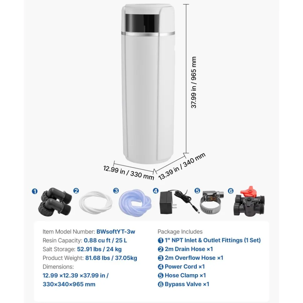 VEVOR Water Softener, 32,000 Grains Whole House Water Softener System, with Automatic Touch Control Panel, Bypass Valve, Reduce Hardness and Minerals, Improve Water Quality, for 1-2 Bathrooms