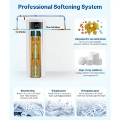 VEVOR Water Softener, 40,000 Grains Whole House Water Softener System, with Automatic Touch Control Panel, Bypass Valve, Reduce Hardness and Minerals, Improve Water Quality, for 2-3 Bathrooms
