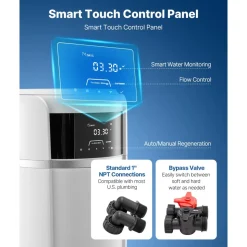 VEVOR Water Softener, 40,000 Grains Whole House Water Softener System, with Automatic Touch Control Panel, Bypass Valve, Reduce Hardness and Minerals, Improve Water Quality, for 2-3 Bathrooms