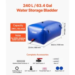 VEVOR Water Storage Bladder 264.2 Gallon Large Capacity Water Bag, Portable & Collapsible Soft Waters Container, Leakproof & Tear-Resistant PVC Emergency Waters Storage Tank for RV Truck & Outdoor Use
