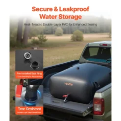VEVOR Water Storage Bladder, 87.2 Gal Collapsible Water Storage Bag, Wear-Resistant 1000D PVC Soft Waters Bag, Leakproof Camping Tank Containers for Garden Irrigation RV Emergency Use, Black