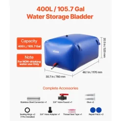 VEVOR Water Storage Bladder 105.7 Gallon Large Capacity Water Bag, Portable & Collapsible Soft Waters Container, Leakproof & Tear-Resistant PVC Emergency Waters Storage Tank for RV Truck & Outdoor Use