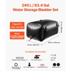 VEVOR Water Storage Bladder, 30 Gal Collapsible Water Storage Bag, Wear-Resistant 1000D PVC Soft Waters Bag, Leakproof Camping Tank Containers for Garden Irrigation RV Emergency Use, Black
