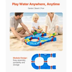 VEVOR Water Table for Toddlers, Kids Activity Play Waterway, Outdoor Summer Water Park Playset with 39PCS Accessories for Backyard Lawn Beach, Activity Sensory Play Table for 3+ Years Boys Girls