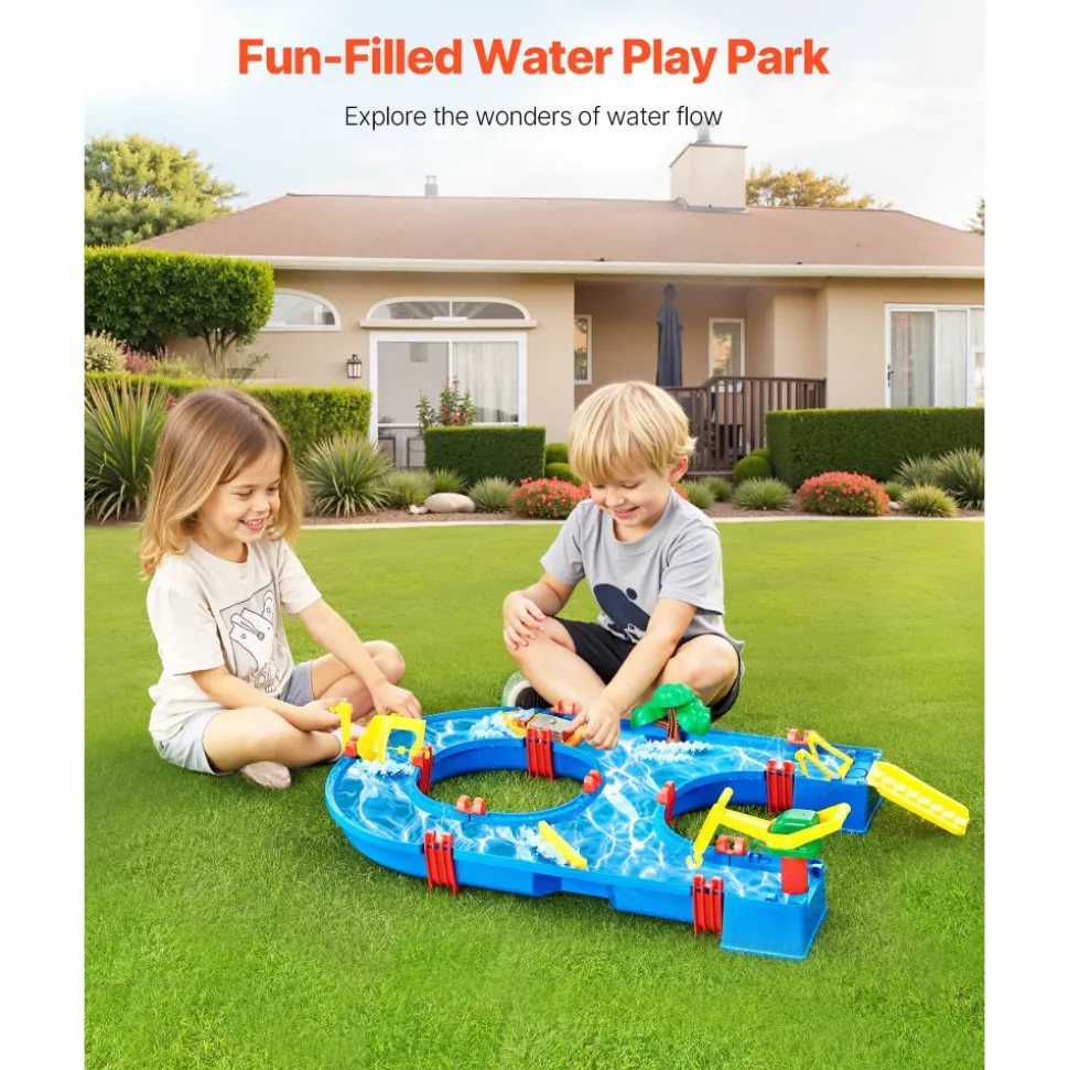 VEVOR Water Table for Toddlers, Kids Activity Play Waterway, Outdoor Summer Water Park Playset with 39PCS Accessories for Backyard Lawn Beach, Activity Sensory Play Table for 3+ Years Boys Girls