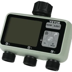 VEVOR Water Timer, 3 Outlets, Hose Watering Sprinkler Timer, with 3 Independent Watering Zone LCD Display Rain Delay Mode Manual Mode 360° Brass Inlet Metal Filter, IPX6 Waterproof for Yard Watering