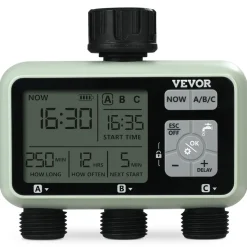 VEVOR Water Timer, 3 Outlets, Hose Watering Sprinkler Timer, with 3 Independent Watering Zone LCD Display Rain Delay Mode Manual Mode 360° Brass Inlet Metal Filter, IPX6 Waterproof for Yard Watering