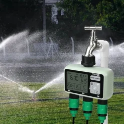 VEVOR Water Timer, 3 Outlets, Hose Watering Sprinkler Timer, with 3 Independent Watering Zone LCD Display Rain Delay Mode Manual Mode 360° Brass Inlet Metal Filter, IPX6 Waterproof for Yard Watering