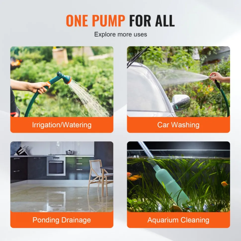 VEVOR Water Transfer Pump, 120V AC 360 GPH 1/10 HP, Portable Electric Utility Pump with 6 ft Suction Hose Kit, Carbon Brushes, Impeller, Suction Strainer, for Garden, Rain Barrel, Pool, Pond, Aquarium