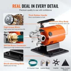 VEVOR Water Transfer Pump, 120V AC 360 GPH 1/10 HP, Portable Electric Utility Pump with 6 ft Suction Hose Kit, Carbon Brushes, Impeller, Suction Strainer, for Garden, Rain Barrel, Pool, Pond, Aquarium