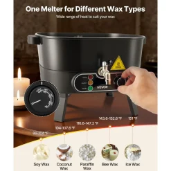 VEVOR Wax Melter for Candle Making, 6.3 Qts, Fast and Even Heating, with Easy Pour Spout and Temperature Control, Grooved Base for Non-Stick and Smooth Flow, Wax Melting Pot for Making Candles Soaps