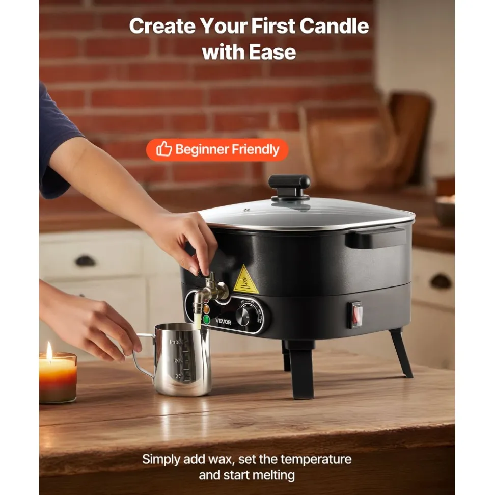 VEVOR Wax Melter for Candle Making, 6.3 Qts, Fast and Even Heating, with Easy Pour Spout and Temperature Control, Grooved Base for Non-Stick and Smooth Flow, Wax Melting Pot for Making Candles Soaps