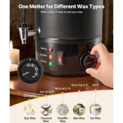 VEVOR Wax Melter for Candle Making, 8.5 Qts, Fast and Even Heating, with Easy Pour Spout and Temperature Control, Grooved Base for Non-Stick and Smooth Flow, Wax Melting Pot for Making Candles Soaps