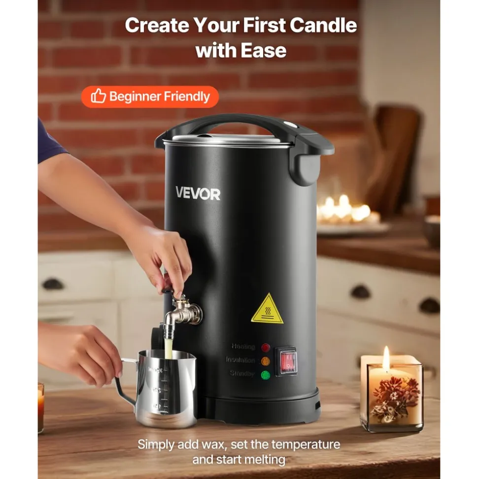 VEVOR Wax Melter for Candle Making, 5.3 Qts, Fast and Even Heating, with Easy Pour Spout and Temperature Control, Hourglass Base for Non-Stick Smooth Flow, Wax Melting Pot for Making Candles Soaps
