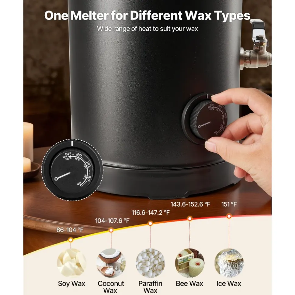 VEVOR Wax Melter for Candle Making, 5.3 Qts, Fast and Even Heating, with Easy Pour Spout and Temperature Control, Hourglass Base for Non-Stick Smooth Flow, Wax Melting Pot for Making Candles Soaps