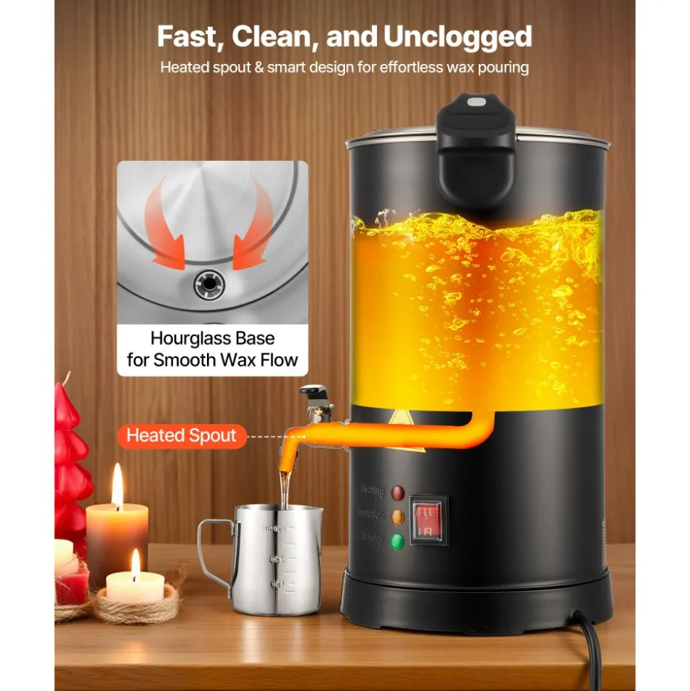 VEVOR Wax Melter for Candle Making, 5.3 Qts, Fast and Even Heating, with Easy Pour Spout and Temperature Control, Hourglass Base for Non-Stick Smooth Flow, Wax Melting Pot for Making Candles Soaps