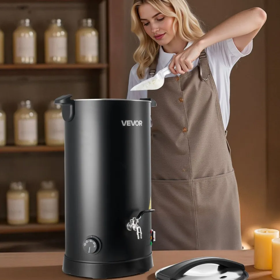 VEVOR Wax Melter for Candle Making, 15.9 Qts, Fast and Even Heating, with Easy Pour Spout and Temperature Control, Hourglass Base for Non-Stick Smooth Flow, Wax Melting Pot for Making Candles Soaps
