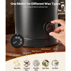 VEVOR Wax Melter for Candle Making, 15.9 Qts, Fast and Even Heating, with Easy Pour Spout and Temperature Control, Hourglass Base for Non-Stick Smooth Flow, Wax Melting Pot for Making Candles Soaps