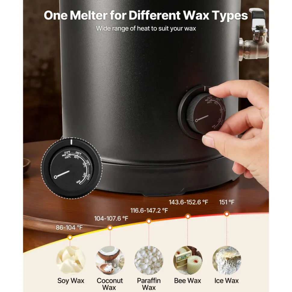 VEVOR Wax Melter for Candle Making, 15.9 Qts, Fast and Even Heating, with Easy Pour Spout and Temperature Control, Hourglass Base for Non-Stick Smooth Flow, Wax Melting Pot for Making Candles Soaps