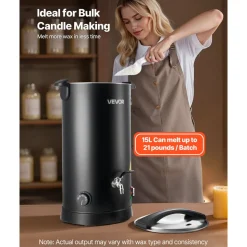 VEVOR Wax Melter for Candle Making, 15.9 Qts, Fast and Even Heating, with Easy Pour Spout and Temperature Control, Hourglass Base for Non-Stick Smooth Flow, Wax Melting Pot for Making Candles Soaps