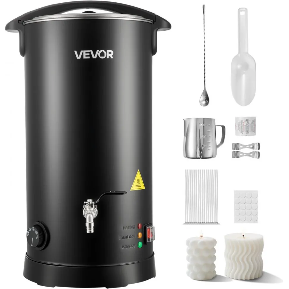 VEVOR Wax Melter for Candle Making, 15.9 Qts, Fast and Even Heating, with Easy Pour Spout and Temperature Control, Hourglass Base for Non-Stick Smooth Flow, Wax Melting Pot for Making Candles Soaps